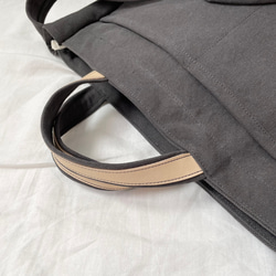 大人のこなれショルダーバッグ＊ウォッシュ帆布＋栃木レザー＊2way＊チャコール 8枚目の画像