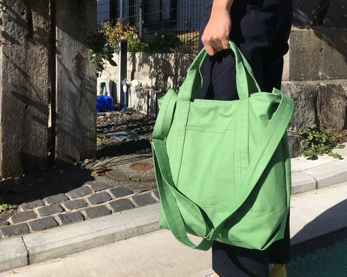 ロングセラー】 帆布のA4マルチトートバッグ＊栃木レザー＊2way＊若草