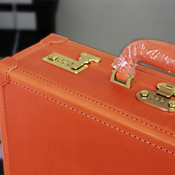 オレンジのイタリア製皮革トランクケースKomatsu-model-1st 1枚目の画像