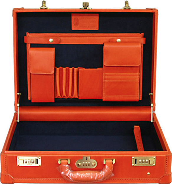 オレンジのイタリア製皮革トランクケースKomatsu-model-1st 2枚目の画像