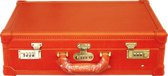 オレンジのイタリア製皮革トランクケースKomatsu-model-1st 3枚目の画像