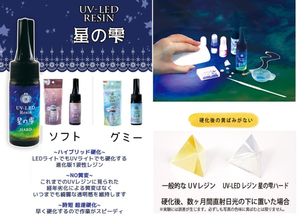 【おためし！】LED＆UVレジン　星の雫　ハード30ｇ・ソフト・グミー２５ｇ3本セット（パジコ） 1枚目の画像