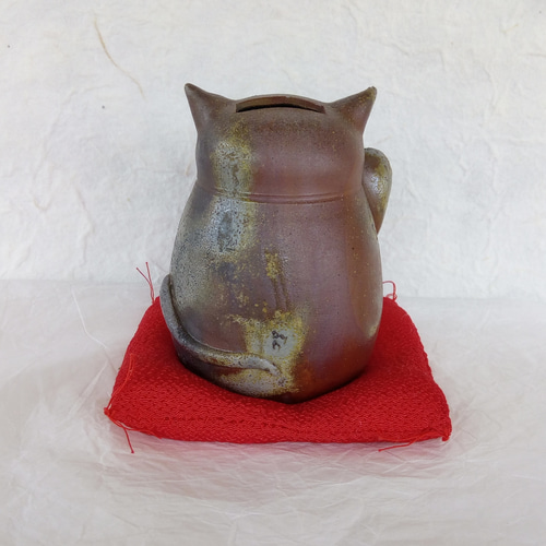 備前焼　猫貯金箱 備前焼 招き猫 貯金箱 （右手 金運）t-4 その他インテリア雑貨
