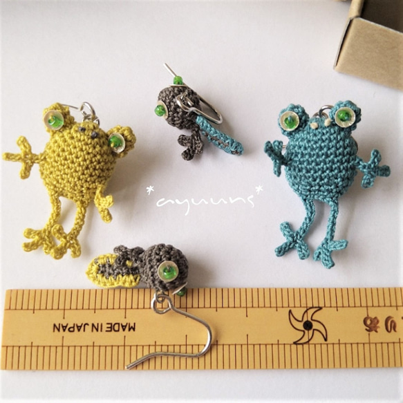 *NEW3色*カエル さんとおたまじゃくしの親子/ピアス/イヤリング/《全10色》 5枚目の画像