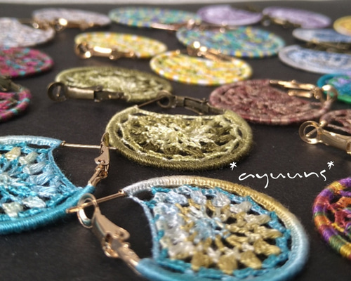 NO.231 orange  雫フープ 刺繍 フリンジ  ピアス NO.231 orange 雫フープ 刺繍 フリンジ ピアス