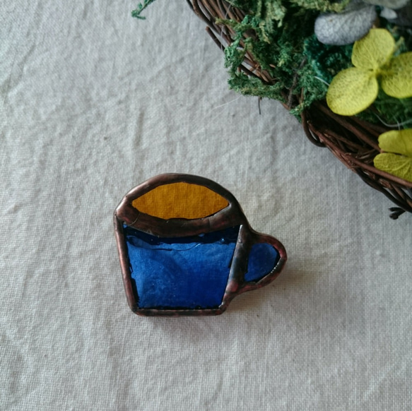 コーヒーカップブローチ(ブルー) 2枚目の画像