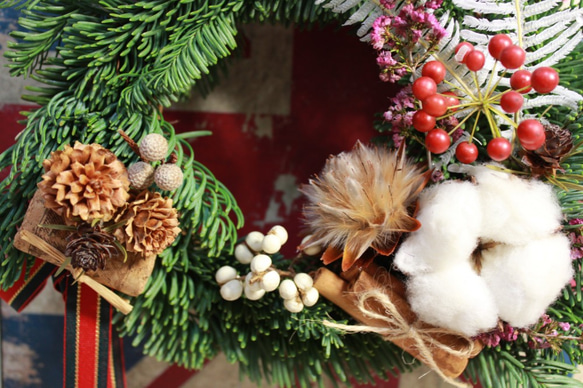 -小花親親-   聖誕節限定-諾貝松中花圈    交換禮物  聖誕節 裝飾 生日禮  諾貝松 第4張的照片