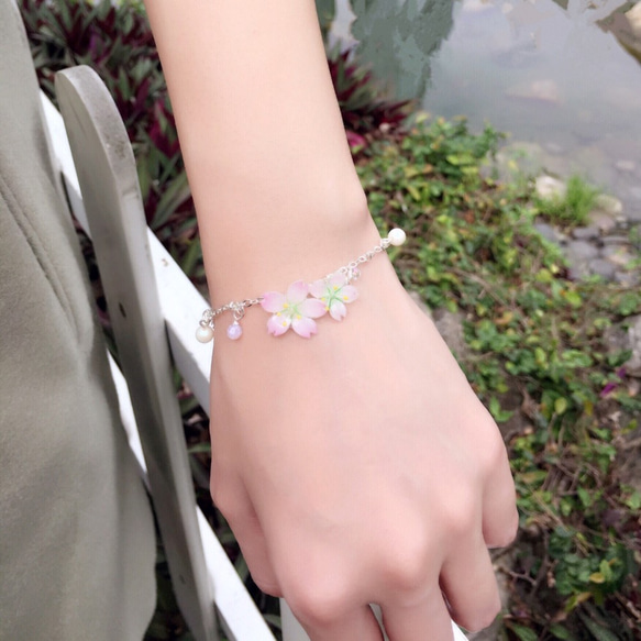 *Haku‧Neko* [さくらの花限定シリーズ]手描きのピンクの桜が[15/8を受け入れるために発注する]異なる形式の二重の花 3枚目の画像