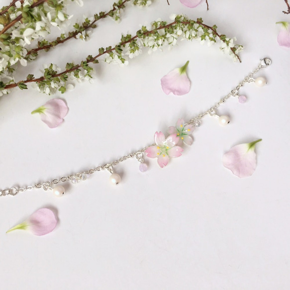 *Haku‧Neko* [さくらの花限定シリーズ]手描きのピンクの桜が[15/8を受け入れるために発注する]異なる形式の二重の花 4枚目の画像