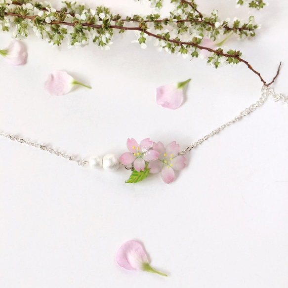 *Haku‧Neko* [さくらの花限定シリーズ]は[15/8にCustomzzed]看板の空ピンクの桜の葉コットンパールのブレ 1枚目の画像
