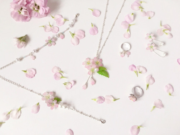 *Haku‧Neko* [さくらの花限定シリーズ]は[15/8にCustomzzed]看板の空ピンクの桜の葉コットンパールのブレ 6枚目の画像