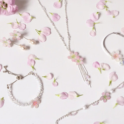 *Haku‧Neko* [さくらの花限定シリーズ]ハングかすかなピンクの桜のイヤホンはコットンパールのイヤリング[15/8にCu 5枚目の画像