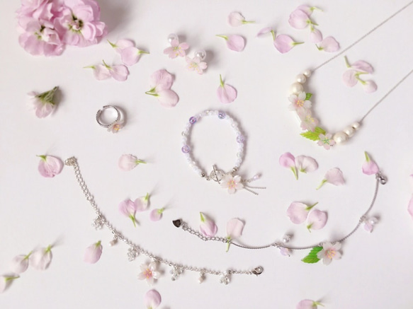 [15/8にCustomzzed]白い桜の手のブレスレットとチェーンを輝く*Haku‧Neko* [さくらの花限定シリーズ]エレ 5枚目の画像