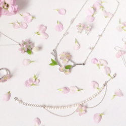 *Haku‧Neko* [さくらの花限定シリーズ]白手描きの桜ピンクのクリスタルビーズを輝くミニガラス玉シルバーリングリング[1 6枚目の画像