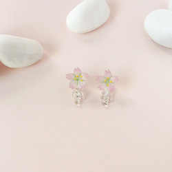 *Haku‧Neko* [さくらの花限定シリーズ]ガラス風が[15/8にCustomzzed]光沢のあるピンクのミニ桜の後のイヤ 1枚目の画像