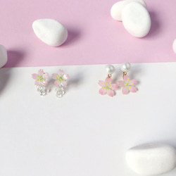 *Haku‧Neko* [さくらの花限定シリーズ]ガラス風が[15/8にCustomzzed]光沢のあるピンクのミニ桜の後のイヤ 4枚目の画像