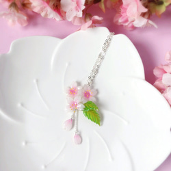 *Haku‧Neko* [さくらの花限定シリーズ]花エレガントなドレープ小さな白い桜の花びら、葉のネックレスネックレス[15/8 2枚目の画像