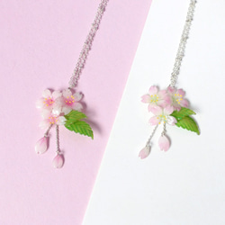 *Haku‧Neko* [さくらの花限定シリーズ]花エレガントなドレープ小さな白い桜の花びら、葉のネックレスネックレス[15/8 3枚目の画像