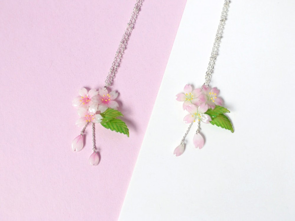 *Haku‧Neko* [さくらの花限定シリーズ]花エレガントなドレープ小さな白い桜の花びら、葉のネックレスネックレス[15/8 3枚目の画像