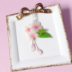 *Haku‧Neko* [さくらの花限定シリーズ]花エレガントなドレープ小さな白い桜の花びら、葉のネックレスネックレス[15/8 4枚目の画像