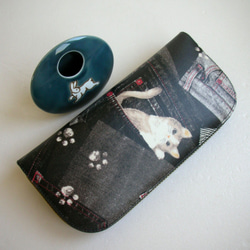 日本のターポリン「黒のカウボーイは猫を隠す」-ロングクリップ/財布/小銭入れ/ギフト 1枚目の画像