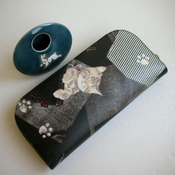 日本のターポリン「黒のカウボーイは猫を隠す」-ロングクリップ/財布/小銭入れ/ギフト 2枚目の画像