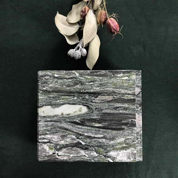 【森林果石 樹木色系】大理石 翡翠月河 花器 小長方 居家裝飾 第1張的照片
