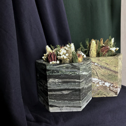 【森林果石 樹木色系】大理石 橡木樹石 花器 中六角 居家裝飾 第4張的照片