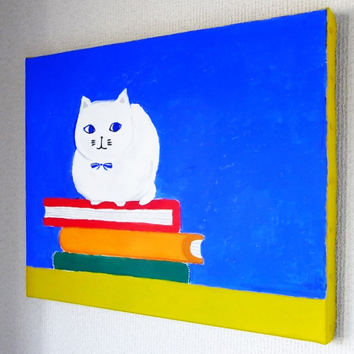絵画　額付( 青緑＋金色の枠) 油絵　F4-090218　猫と女の子（蟻さん） 絵画 額付( 青緑＋金色の枠) 油絵 F4-090218 猫と女の子（蟻