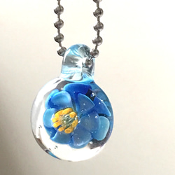 藍色琉璃花項鍊－琉璃水中花系列 第2張的照片