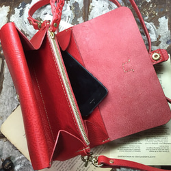 ＊受注製作＊イタリアンレザーウォレットバッグ(red) お財布ショルダー 3枚目の画像