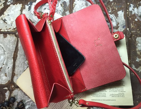 ＊受注製作＊イタリアンレザーウォレットバッグ(red) お財布ショルダー 3枚目の画像