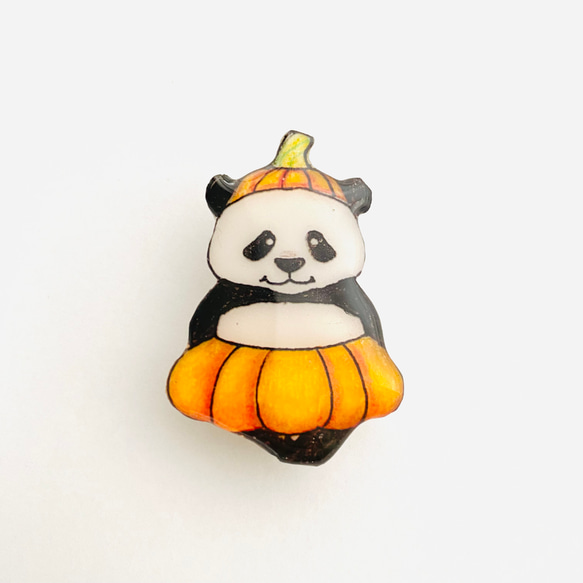 かぼちゃ③ ベージュ生地 刺繍ブローチ ハロウィン かぼちゃ③