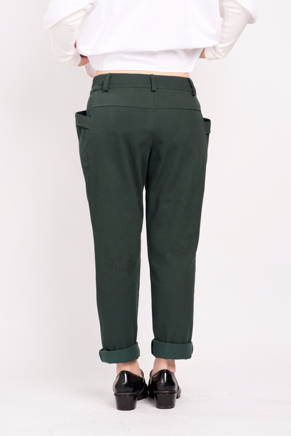 口袋設計 條紋綠 低腰老爺褲 第5張的照片