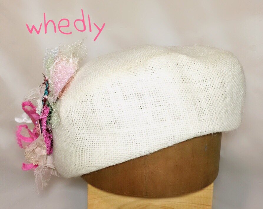 帽子 リネンレーストリミングベレー帽