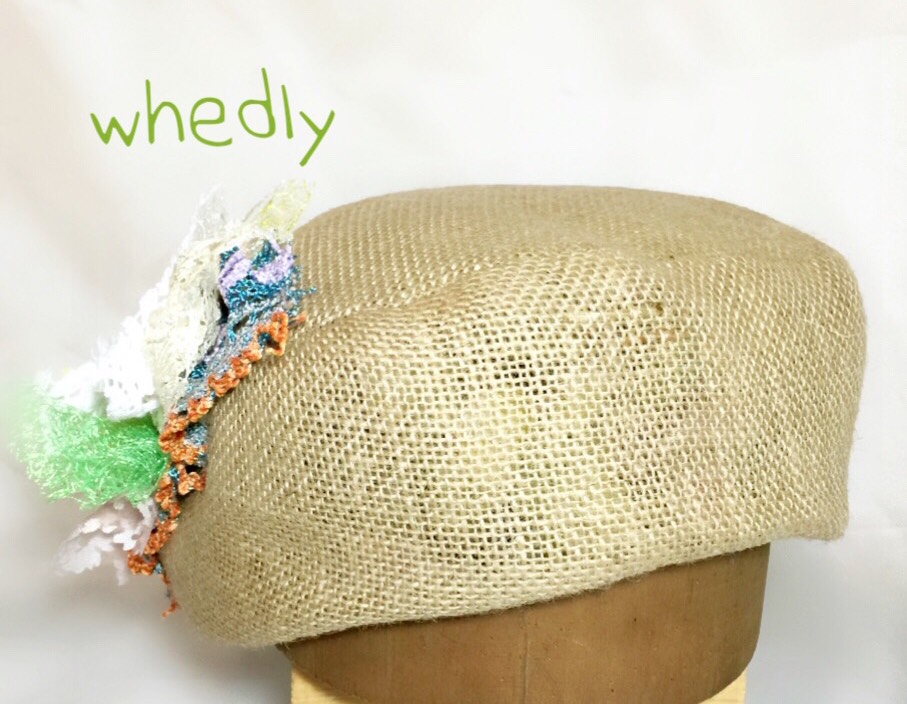 帽子 リネンレーストリミングベレー帽