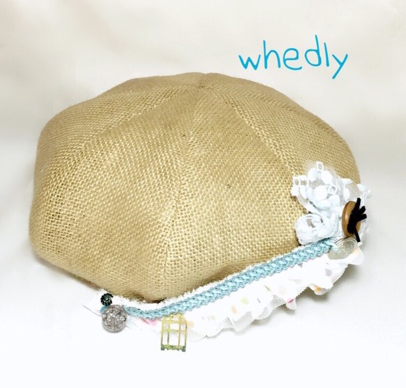 帽子 リネンドットフリルトリミングベレー帽