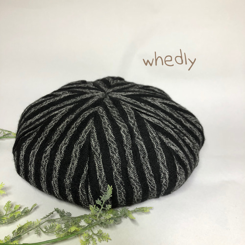 ウールの白黒ストライプベレー帽 1-68 ベレー帽・ハンチング whedly