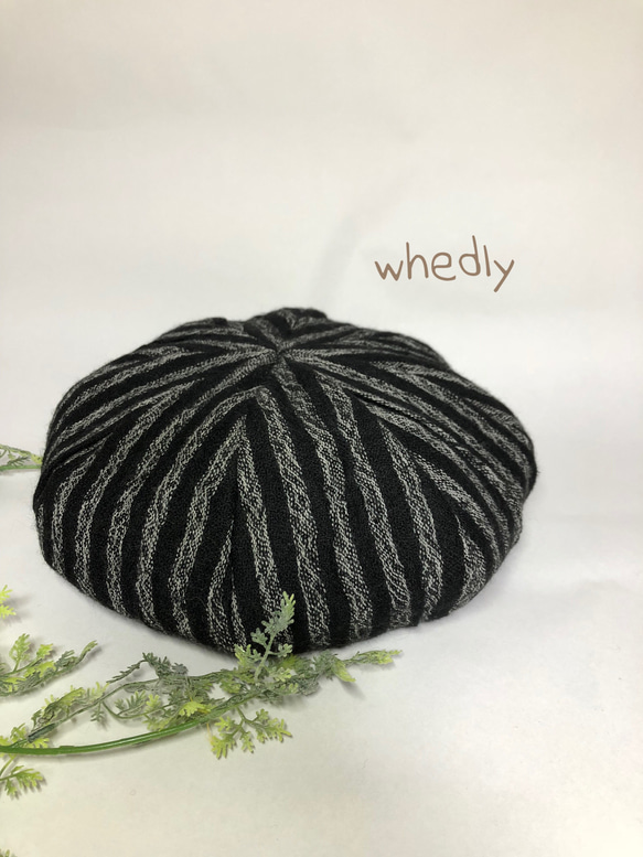 ウールの白黒ストライプベレー帽 1-68 ベレー帽・ハンチング