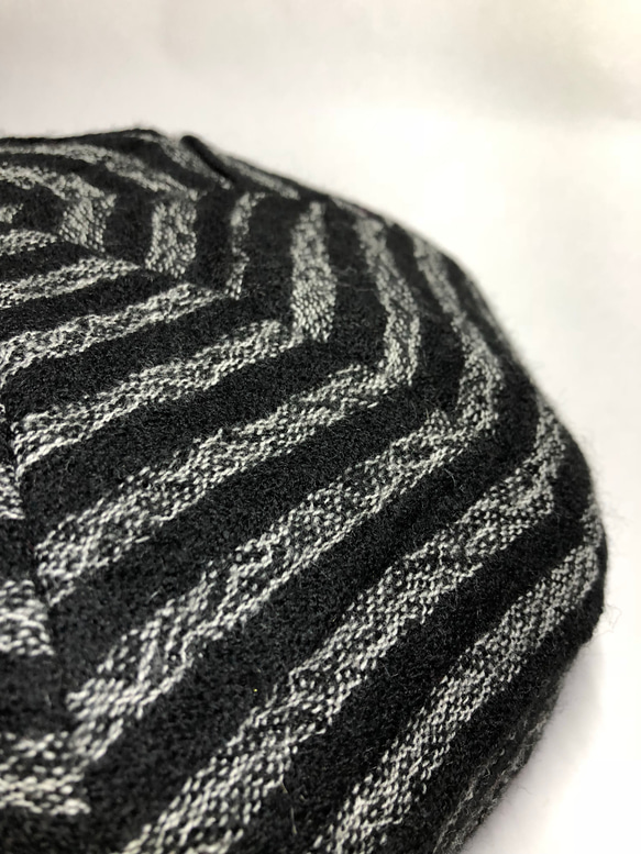 ウールの白黒ボーダーベレー帽 1-69 7枚目の画像