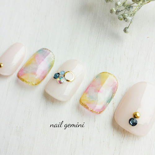 ♡タイダイとニットの大人ネイル♡ ネイルチップ ハンドメイド