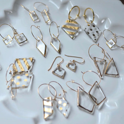 《※受注制作品》gold&clear（diamond◇asymmetry）14kgf フープピアス 8枚目の画像