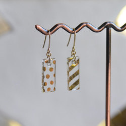 《※定製商品》Hook earrings gold&amp;clear(long dots strip） 第1張的照片