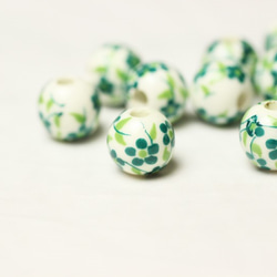 【10個】緑の小花ビーズ（セラミック-陶磁器）《10mm》 4枚目の画像