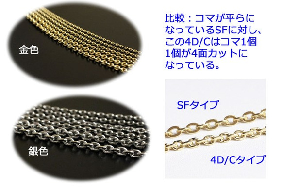 SALE【2m】4面カットのチェーン225S-4DC:幅0.9mm（極細）金色 3枚目の画像