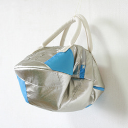 まんまるバッグ×レザーナイロン（blue） 3枚目の画像