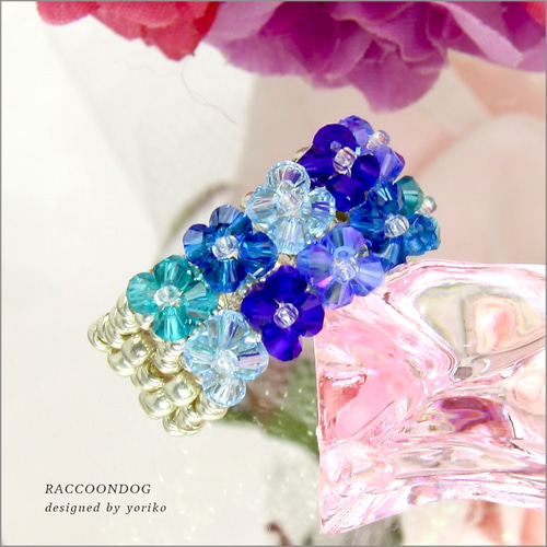 一点物）散りばめられた紫陽花【スワロフスキー青花 ビーズリング