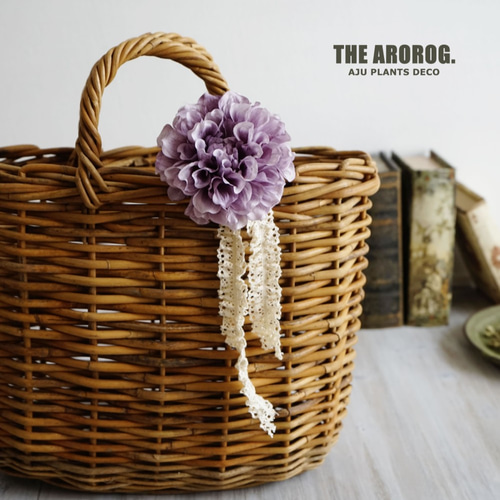 ✳NEW✳ラタンバスケット(ピンクorイエロー)❁毛糸の洋梨＆花 フェイク  