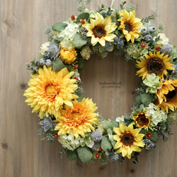 Sunflower Wreath 40cm（造花） 1枚目の画像