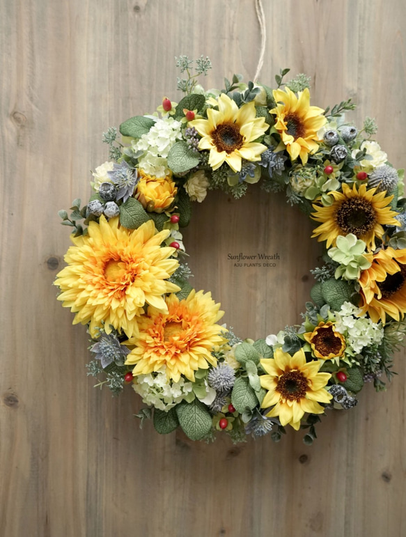 Sunflower Wreath 40cm（造花） 1枚目の画像